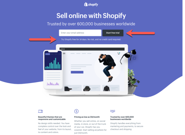pages de destination - exemples shopify