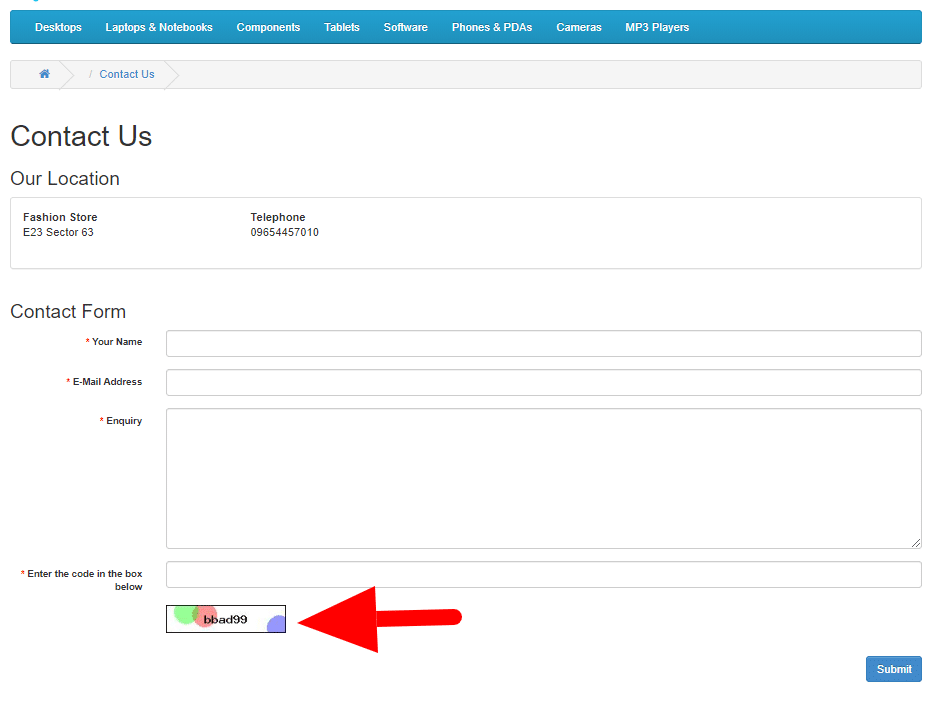 문의 양식의 보안 문자