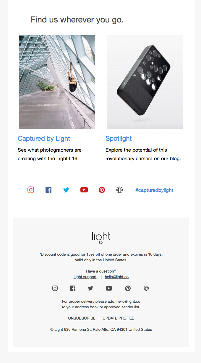 Light 和他們的歡迎電子郵件