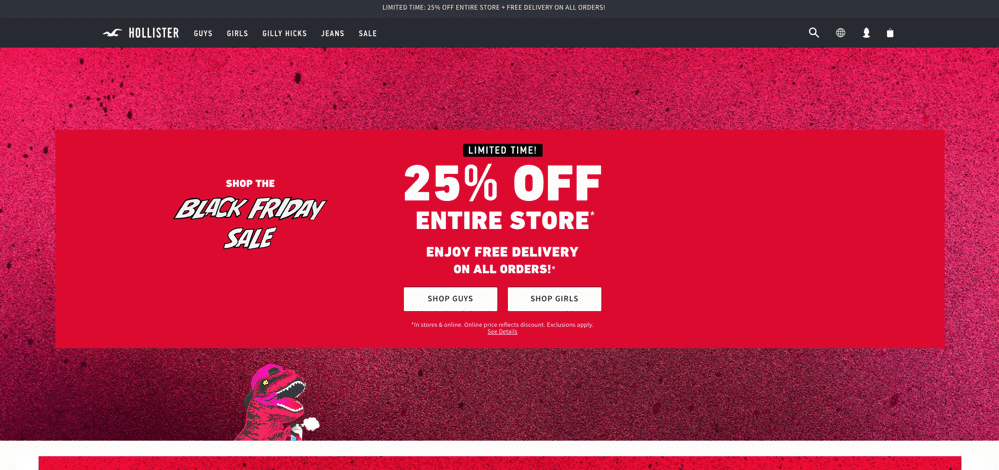 Hollister dirige les clients vers les sections pour hommes et femmes