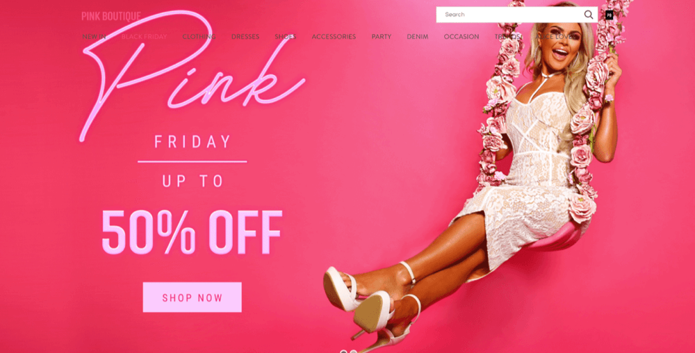 La page d'accueil du Black Friday pour Pink Boutique