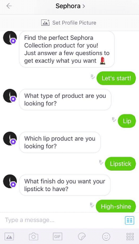 e-Ticaret chatbot sohbeti: KIK - Sephora.com alışveriş asistanı. Sephora.com alışveriş asistanı.