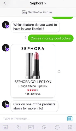 e-Ticaret chatbot sohbeti: KIK - Sephora.com alışveriş asistanı. Sephora.com alışveriş asistanı.