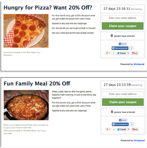 pizza landing pages design