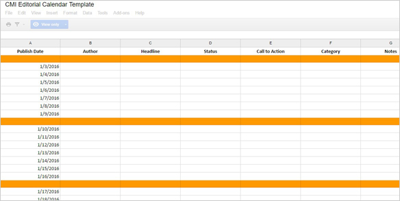 เทมเพลตปฏิทินบรรณาธิการ CMI CMI editorial calendar template