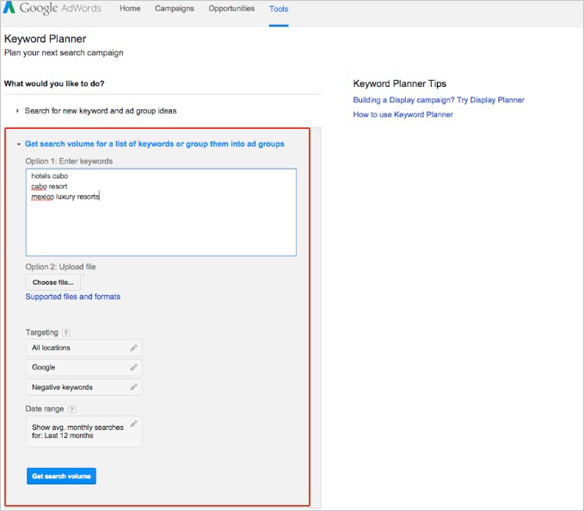 เครื่องมือวางแผนคีย์เวิร์ดปริมาณการค้นหา search volume keyword planner
