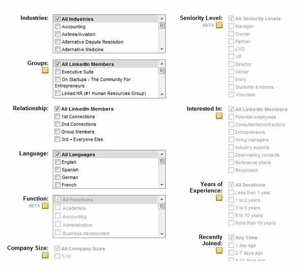 LinkedInの高度な検索オプション LinkedIn Advanced Search Options