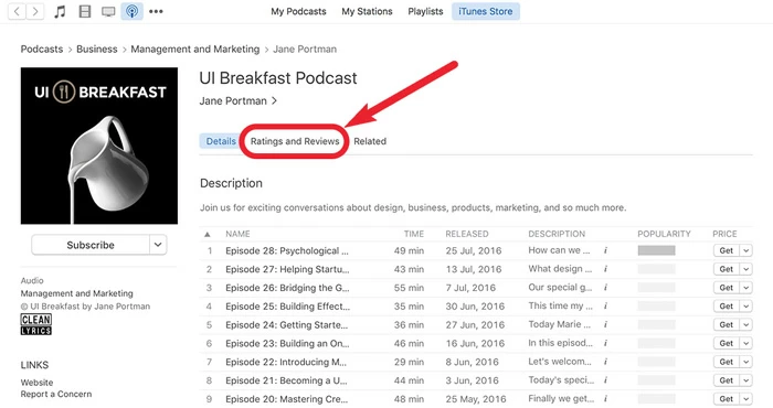 ポッドキャストのレビューを取得する