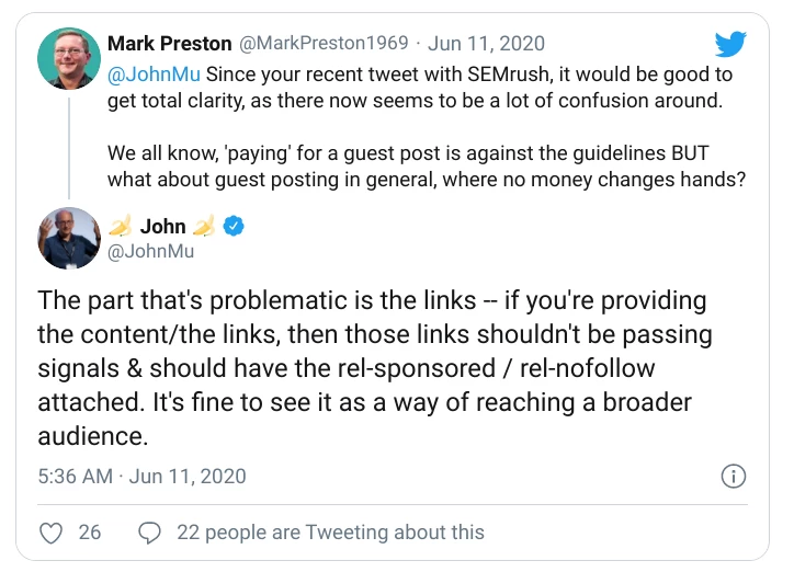 คุณไม่ควรติดตามโพสต์ของแขกตาม johnmu