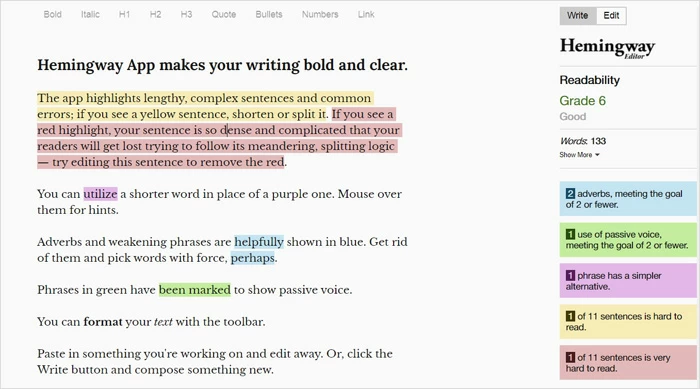 Usa l'app Hemmingway