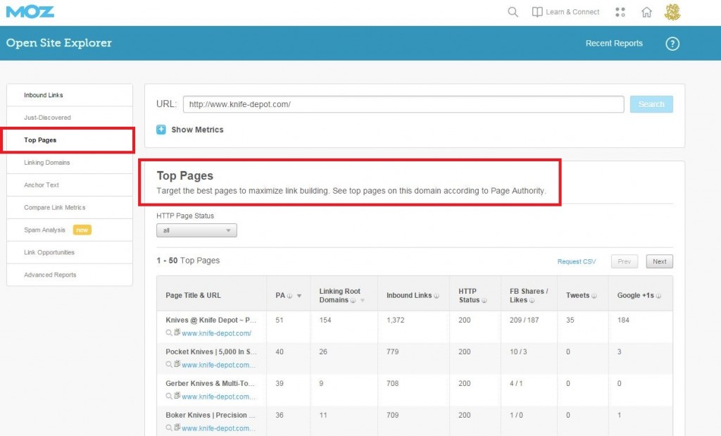 Moz OSE 熱門頁面