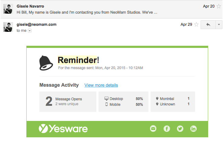 Exemple de capture d'écran d'e-mail