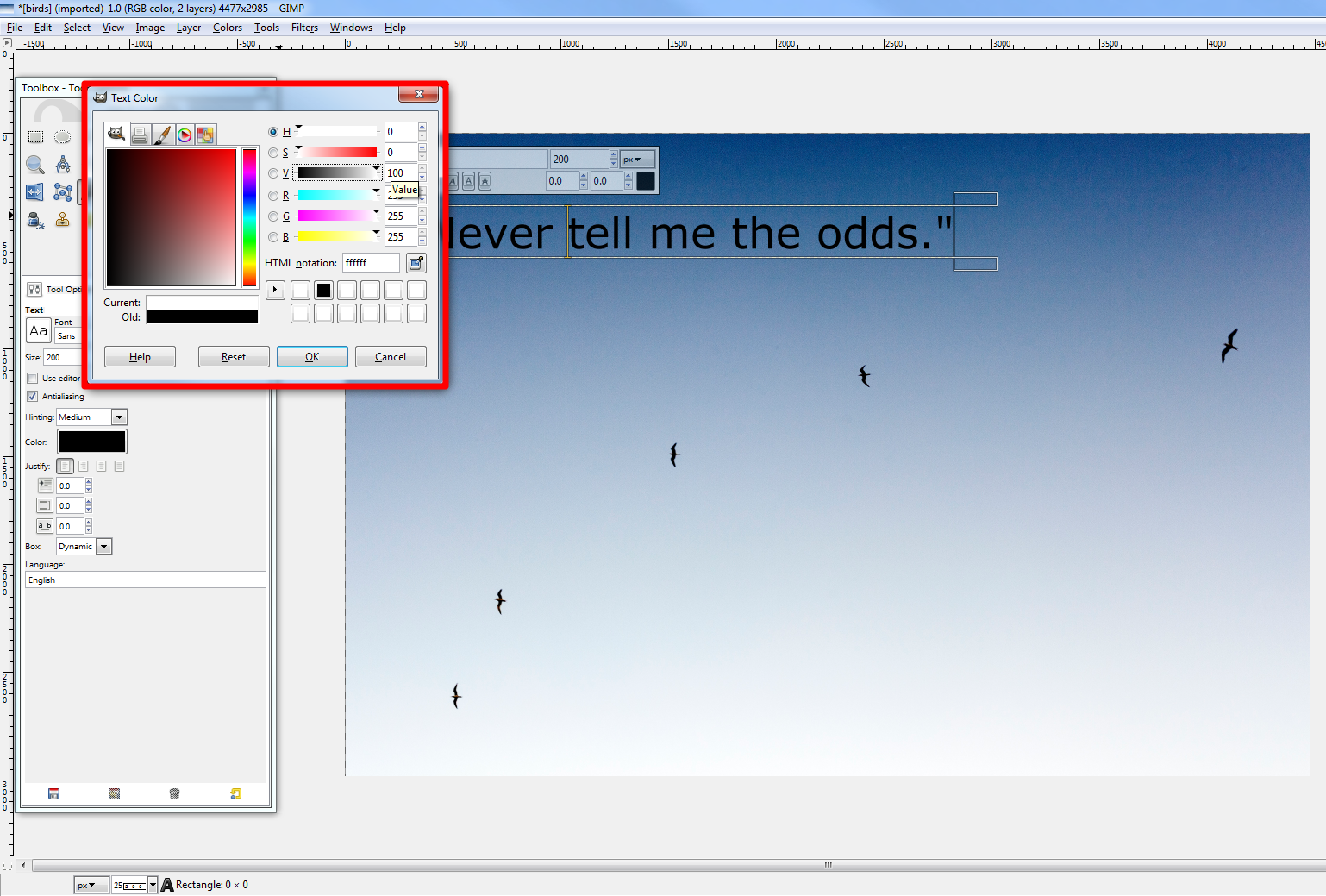 Ajuster la capture d'écran de l'exemple de couleur du texte