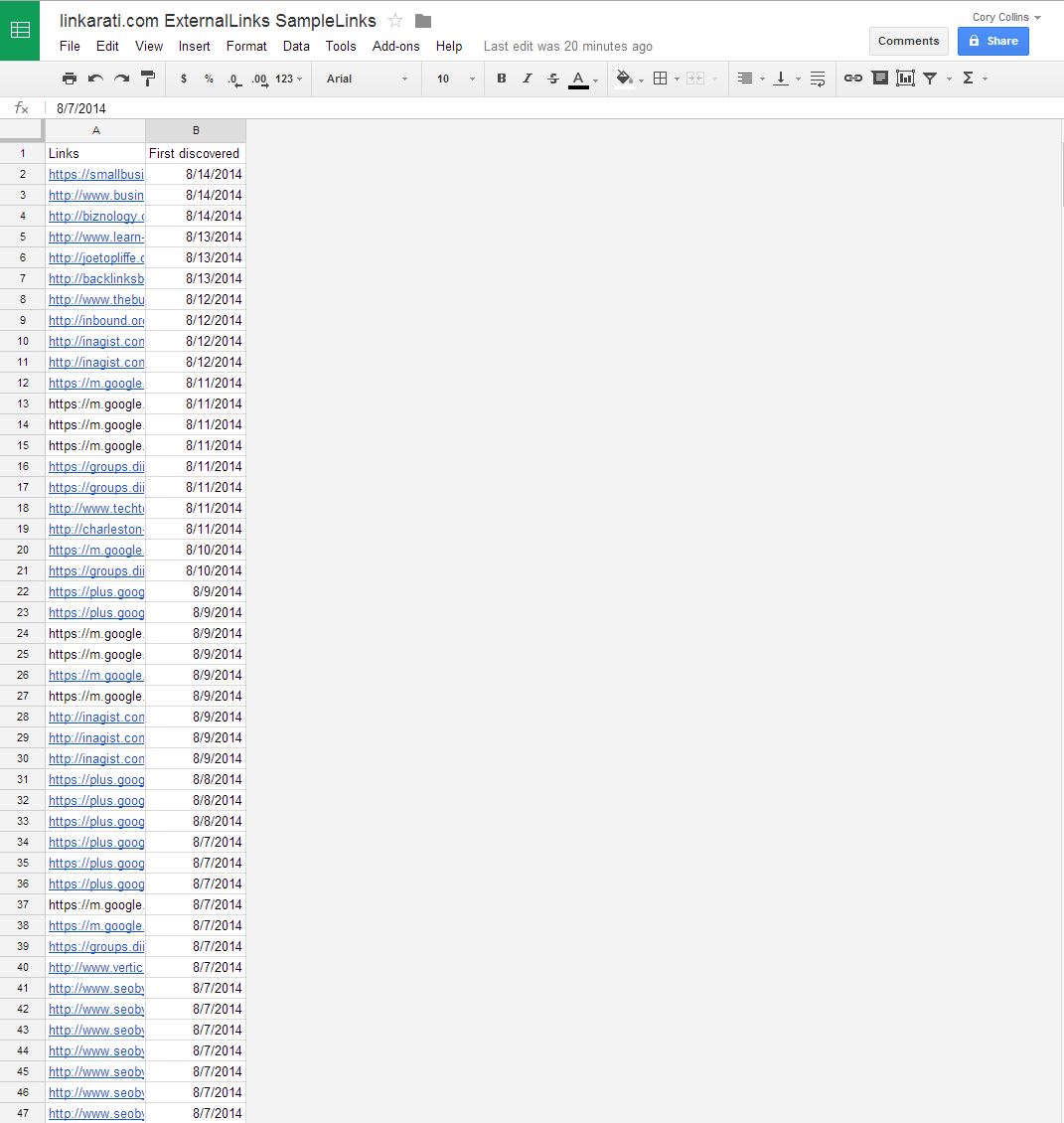 Google Dokümanlar bağlantı verileri