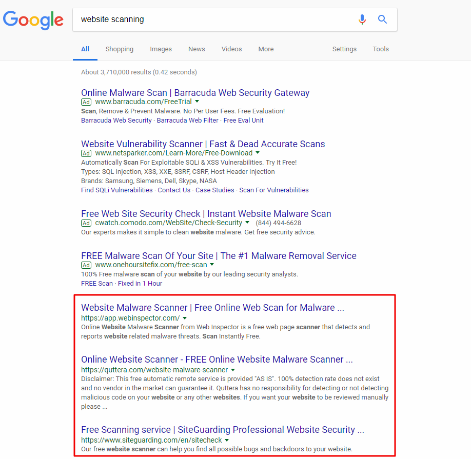 SiteLock concorrente SERP