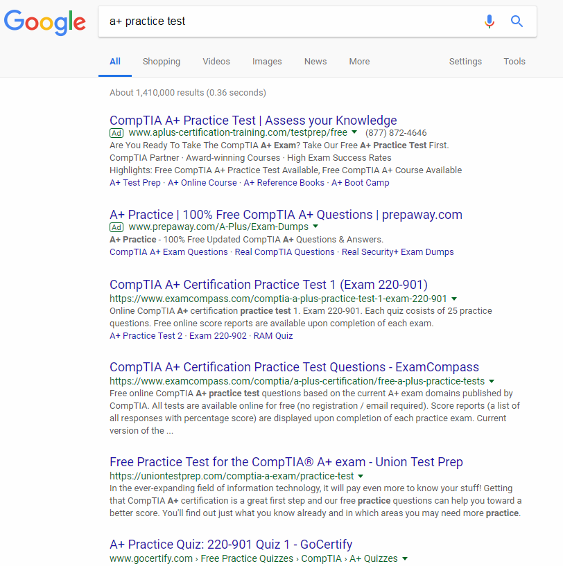 Prueba de práctica A + SERP