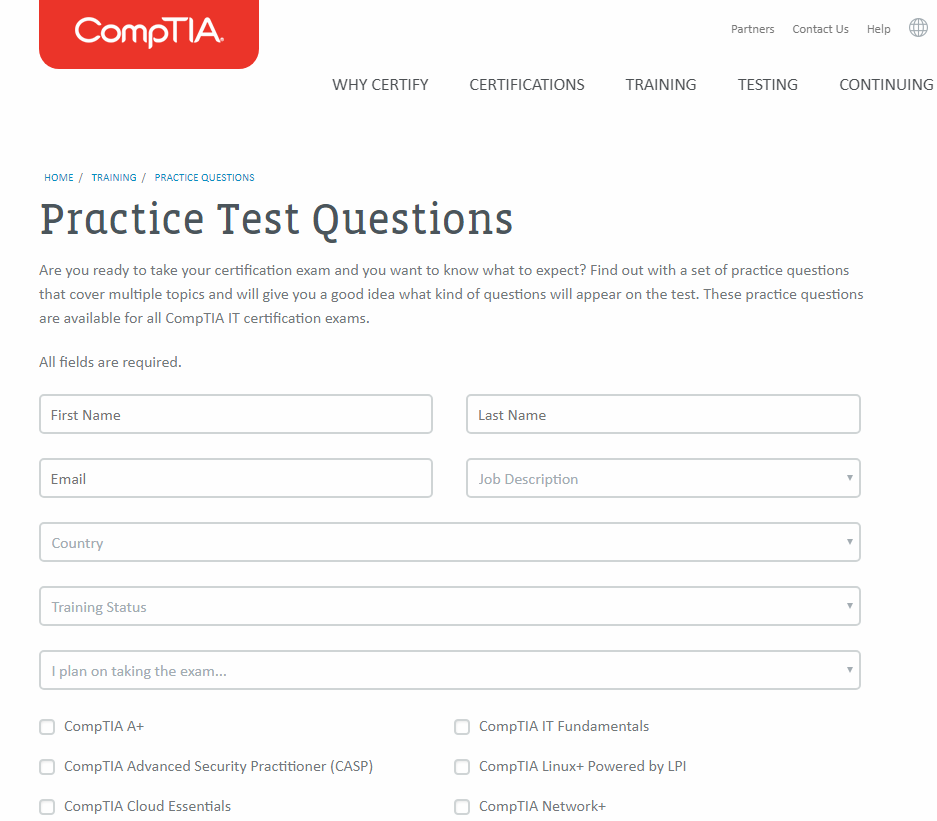 Zrzut ekranu testu praktycznego CompTIA