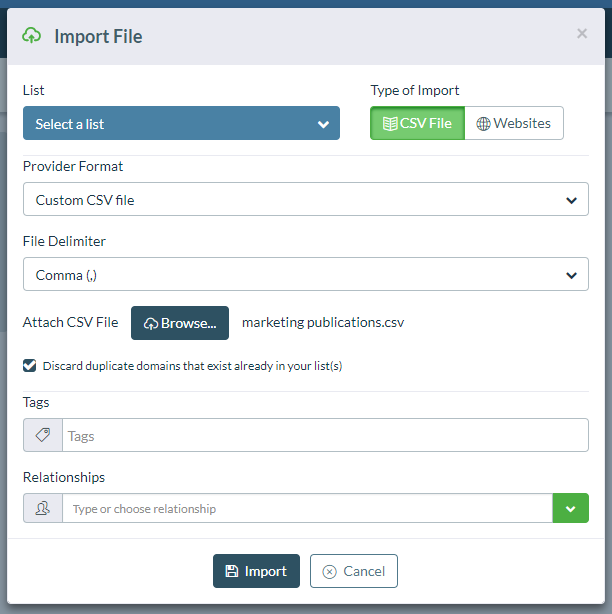 Ninja Outreach CSV 導入
