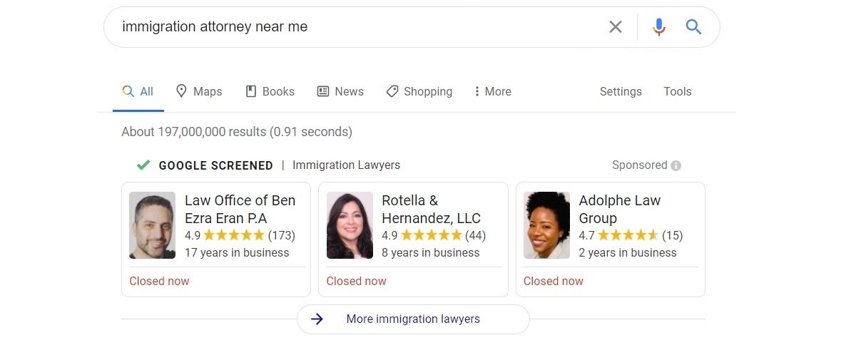移民弁護士グーグル検索結果
