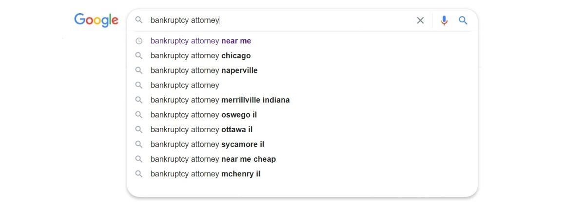 предложения адвоката по банкротству в поисковой строке Google