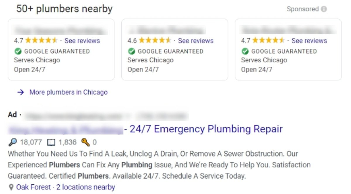 оплата за клик по рекламе Google для сантехников