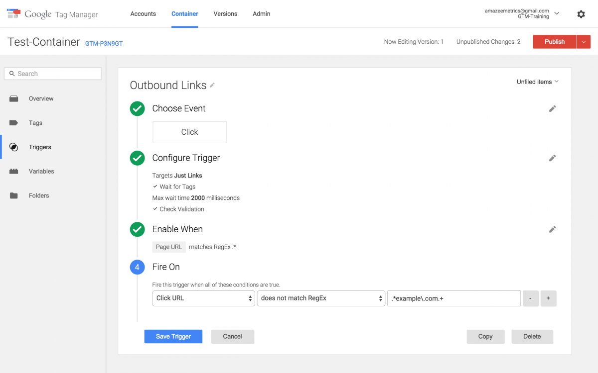 Konfigurasi pemicu Google Tag Manager
