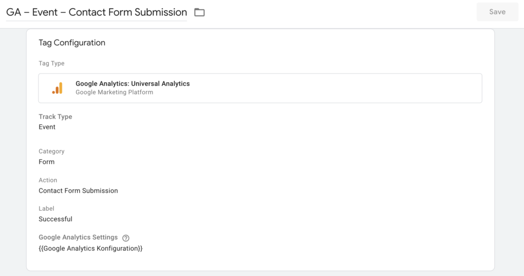 Etiqueta de evento de envío de formulario de contacto en Google Tag Manager