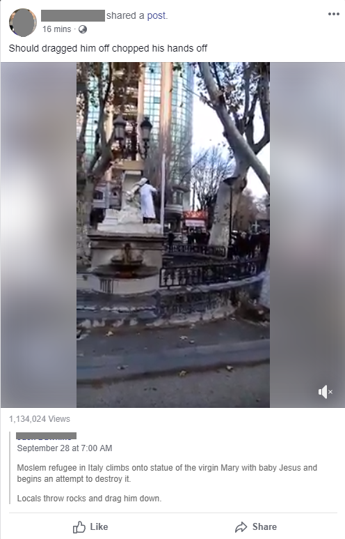 منشور على Facebook يصور قصة إخبارية مزيفة