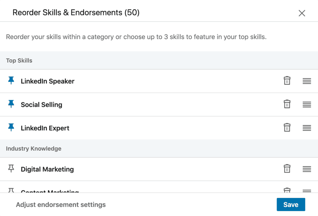 編輯您的LinkedIn技能