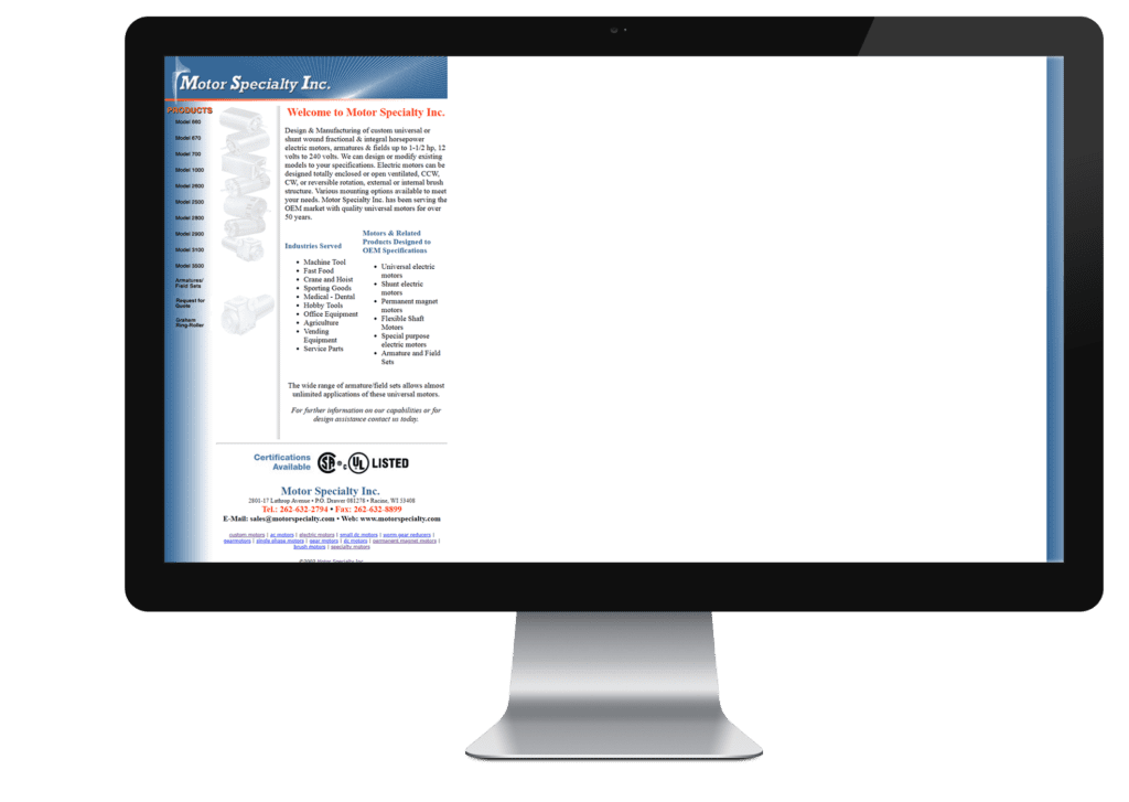 เว็บไซต์เดสก์ท็อปรุ่นเก่าของ Motor Specialty