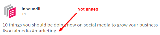 ハッシュタグがハッシュタグ検索にリンクしていないLinkedInの投稿