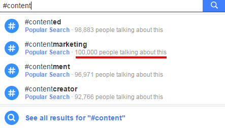 Facebookでのハッシュタグ検索を示すスクリーンショット