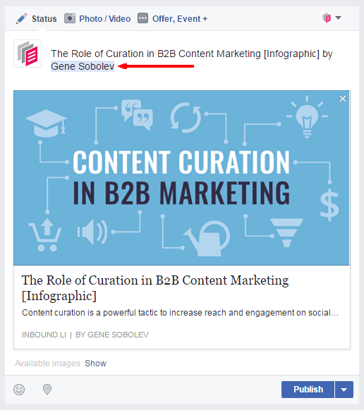 Facebookでのタグ付けがどのように見えるかを示すスクリーンショット