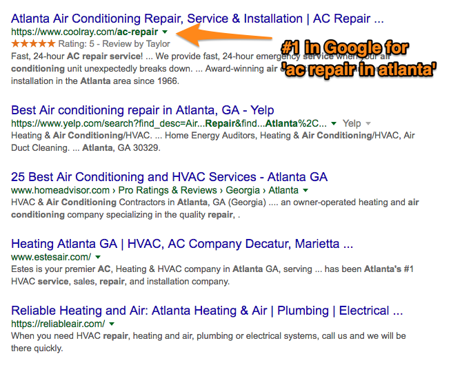 Рейтинг страниц города в Google