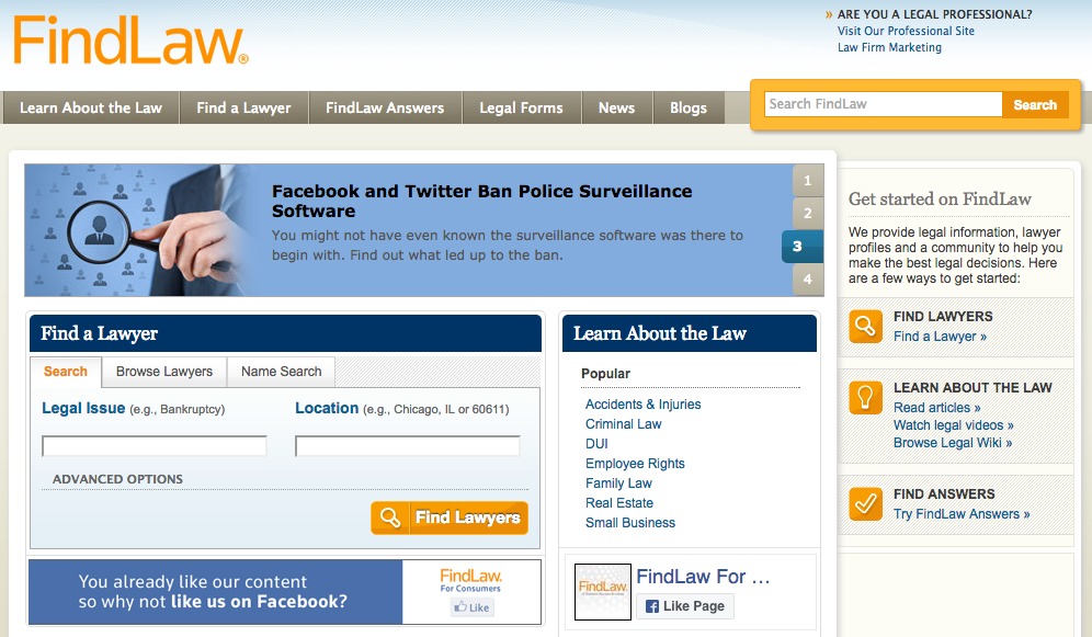 Справочник юридических фирм Findlaw