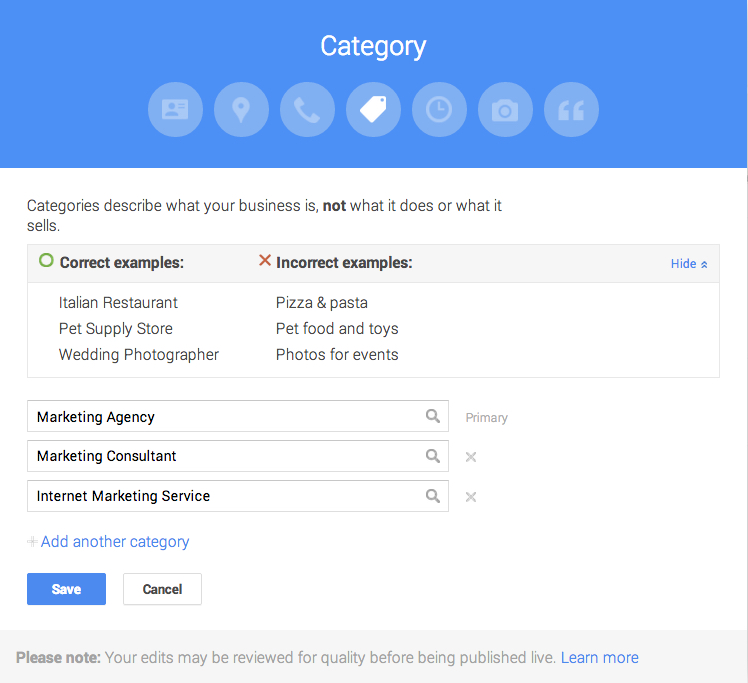 本地搜索引擎優化谷歌業務頁麵類別
