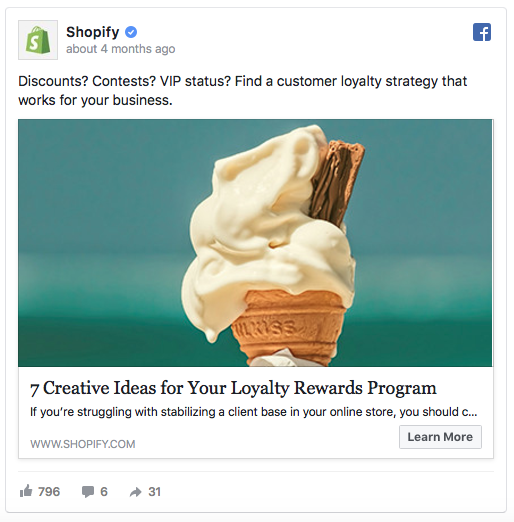Shopify أمثلة الإعلانات