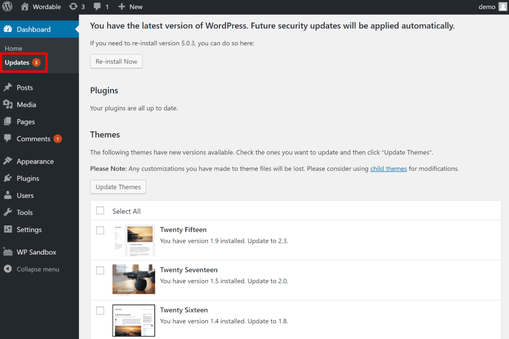 page d'administration wordpress 14 1