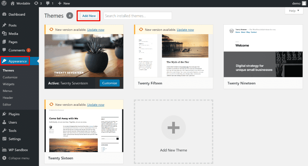 page d'administration wordpress 8