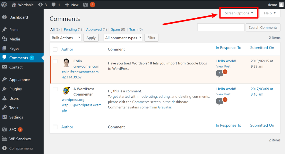 page d'administration wordpress 17