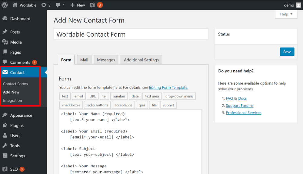 page d'administration wordpress 16