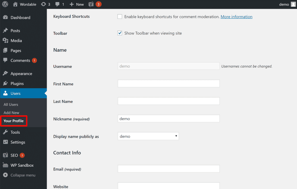 page d'administration wordpress 13