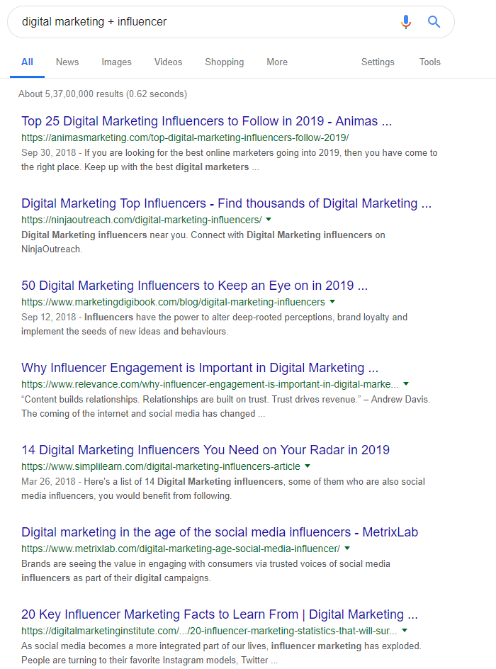 влиятельный человек в области цифрового маркетинга в поиске Google