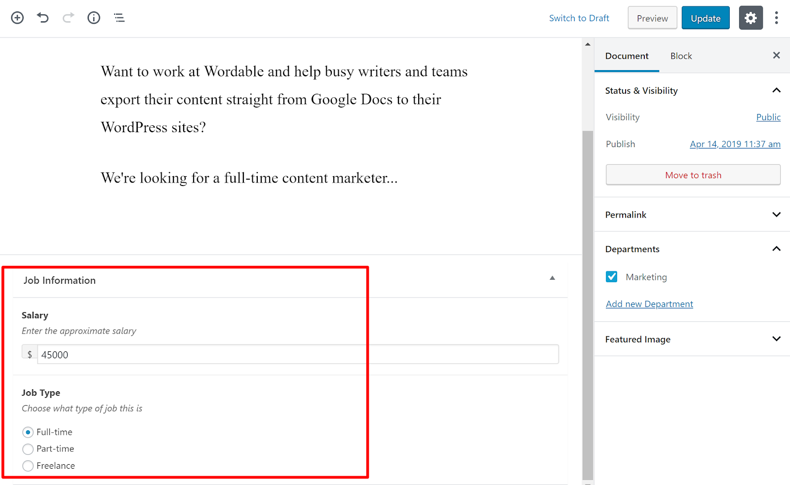 wordpress message personnalisé type 7 1