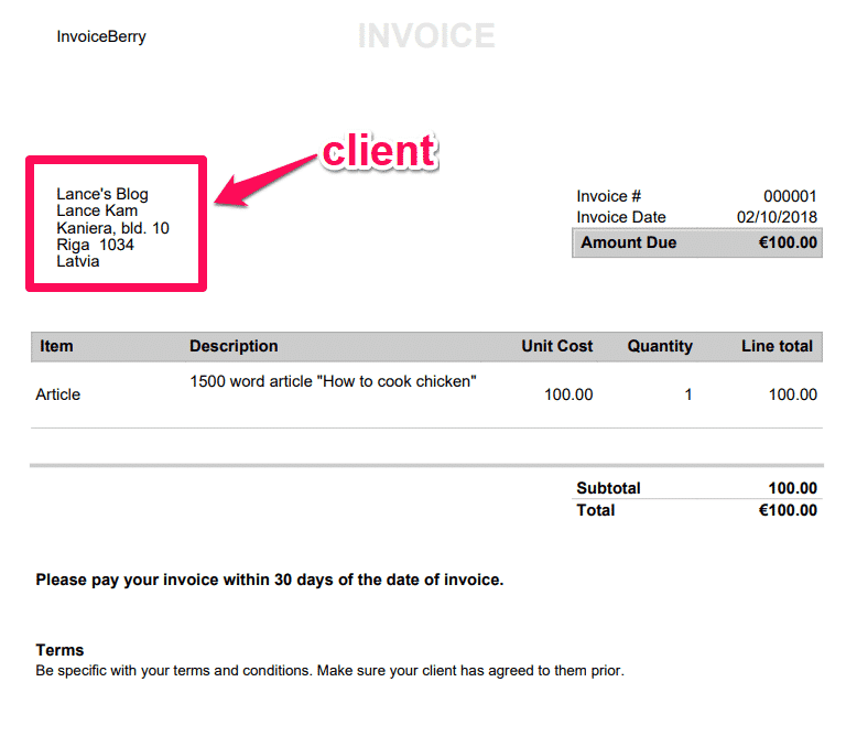 客户信息发票示例