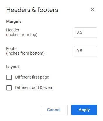 margini dell'intestazione