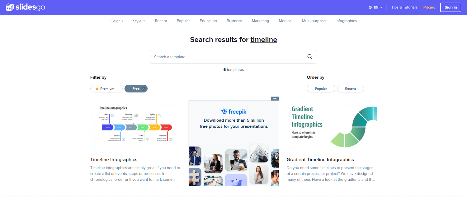 Slidesgo 时间线模板搜索
