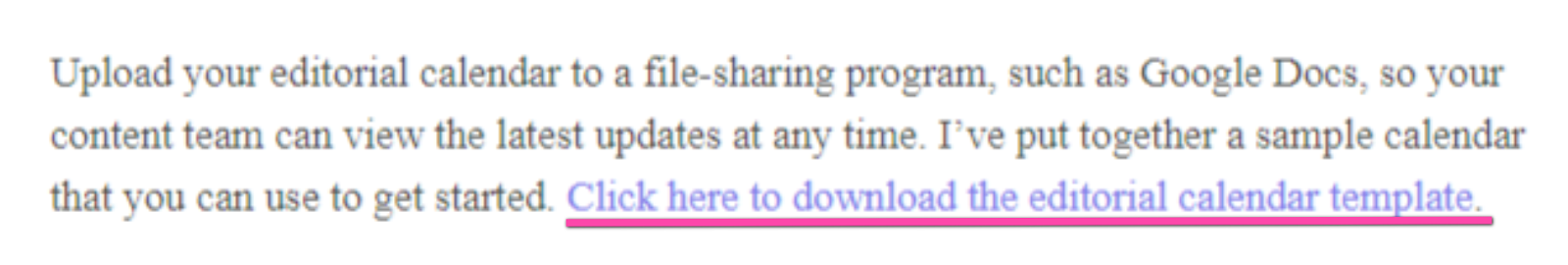 لقطة شاشة تعرض رابطًا إلى قالب تقويم تحريري