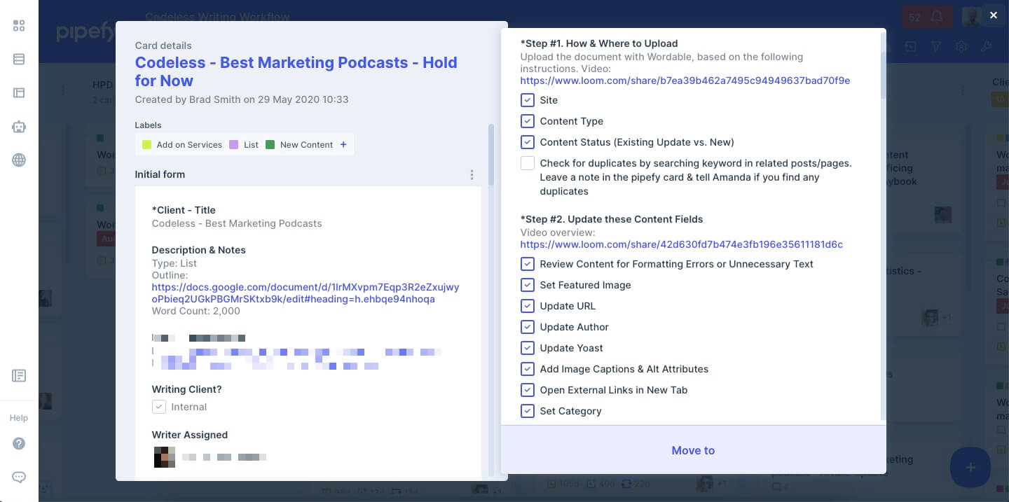 captura de tela de amostra do cartão Pipefy