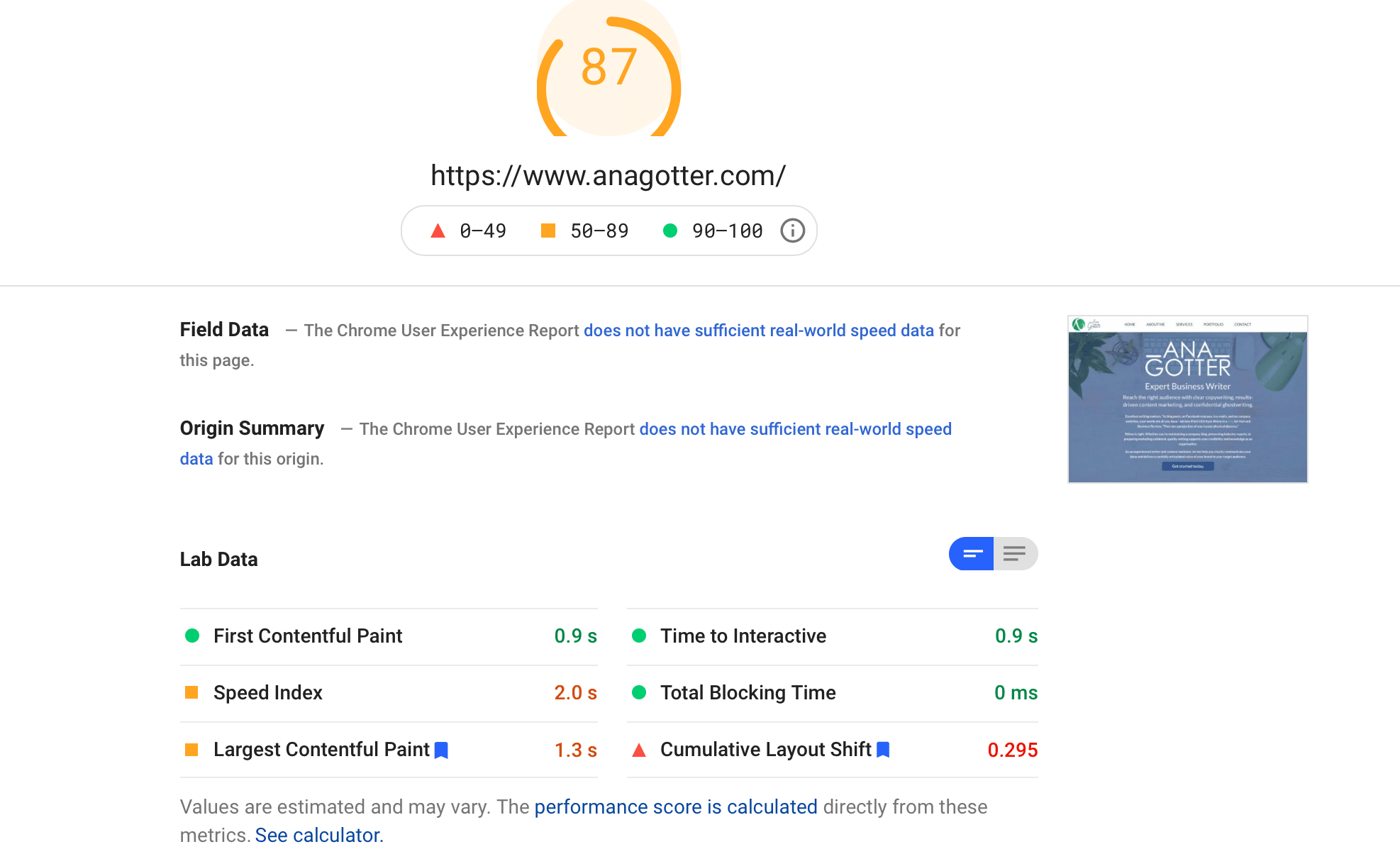 تعرض أداة PageSpeed ​​Insights من Google مقاييس تحميل الموقع.